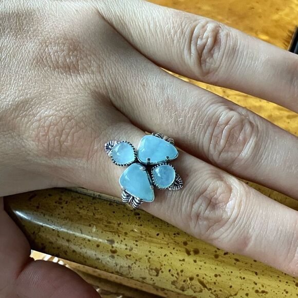 Genuine Aquamarine Sterling Silver Ring Size 9 - Picture 4 of 9